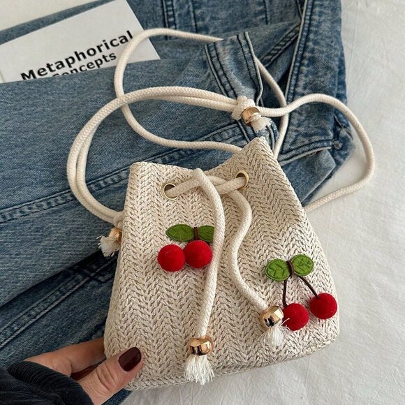 Beige Fashionable Women's Strawberry Shoulder Diagonal Crossbody Handbag - Picture 7 of 10